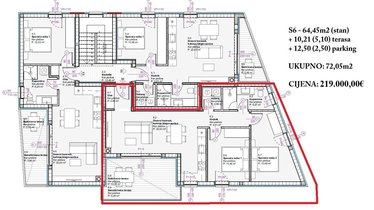Vodice - Appartamento con una camera S2 al primo piano, a 900 m dalla spiaggia