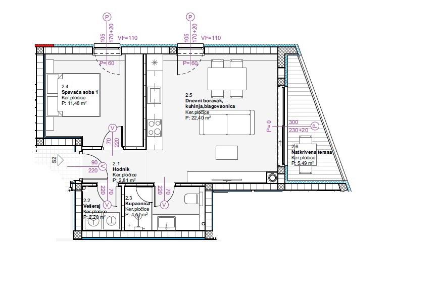Vodice - Appartamento con una camera S2 al primo piano, a 900 m dalla spiaggia