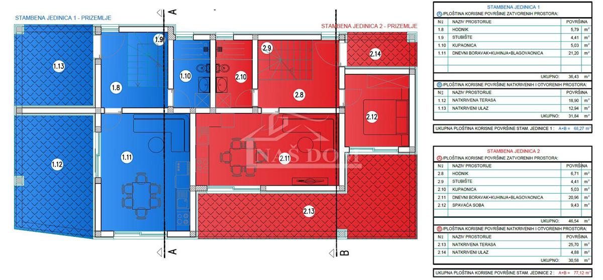 Vodice - Lussuosa casa bifamiliare S1 con piscina e vista mare