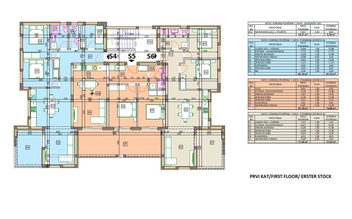 Vodice-*NUOVA COSTRUZIONE* Appartamento S6, 2 camere + soggiorno, 1° piano, vista mare