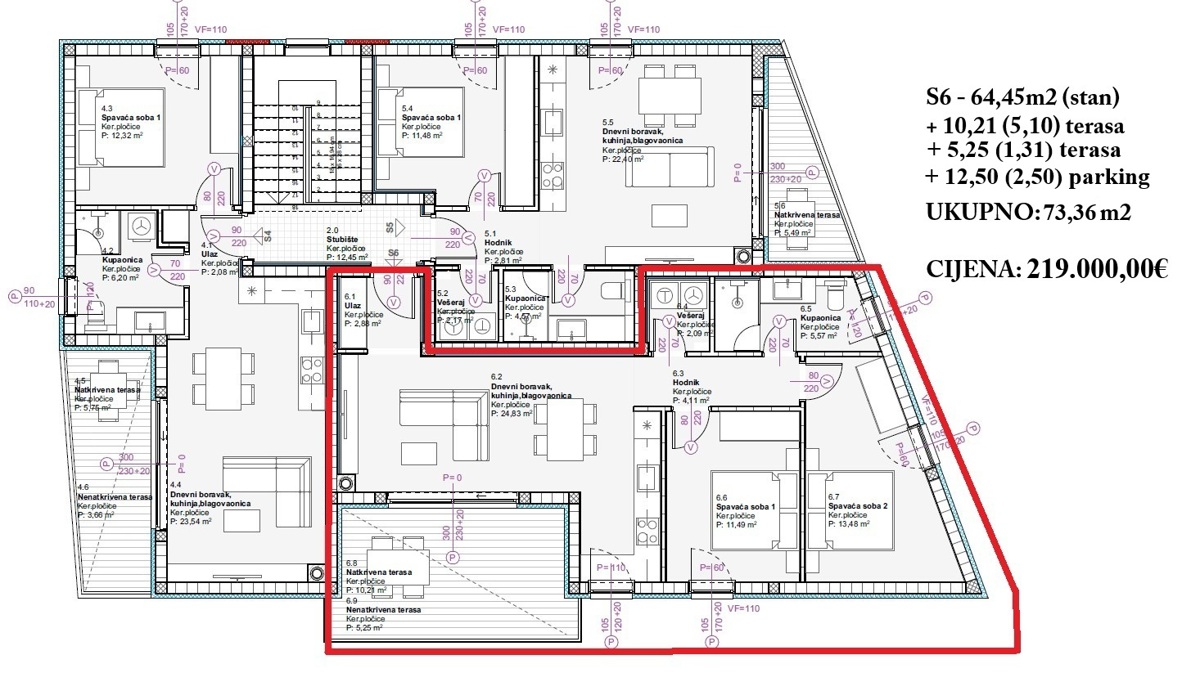 Vodice - Appartamento bilocale S3 al primo piano, a 900 m dalla spiaggia