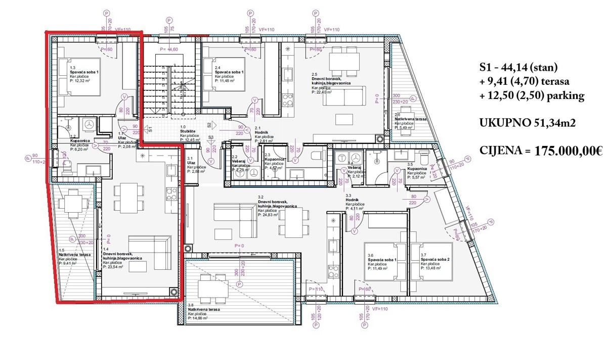 Vodice - Appartamento bilocale S3 al primo piano, a 900 m dalla spiaggia