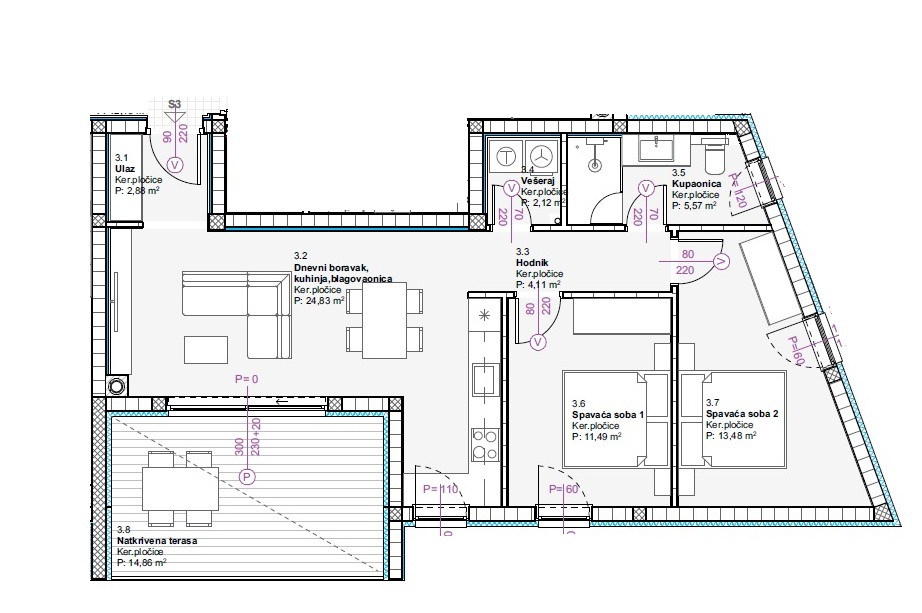 Vodice - Appartamento bilocale S3 al primo piano, a 900 m dalla spiaggia
