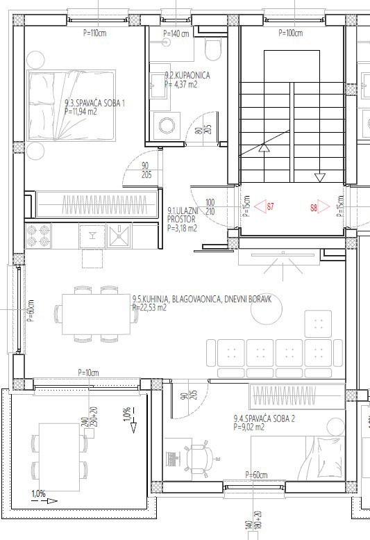 Vodice - Appartamento bilocale S7 con vista mare, secondo piano, nuova costruzione