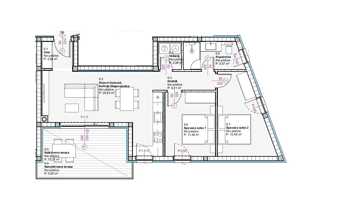 Vodice - Appartamento bilocale S6 al secondo piano, a 900 m dalla spiaggia