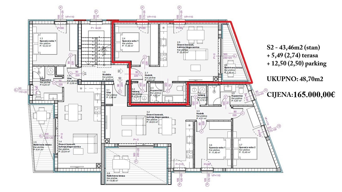 Vodice - Appartamento bilocale S6 al secondo piano, a 900 m dalla spiaggia