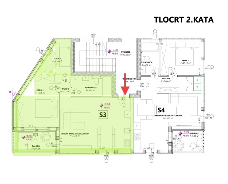Appartamento con due camere in edificio di nuova costruzione, Šibenik, Njivice