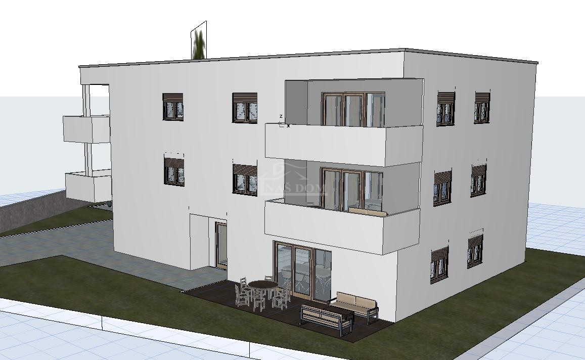 Vodice.-**NUOVA COSTRUZIONE** Appartamento 93 m2, primo piano, 2 camere + soggiorno con angolo cottura