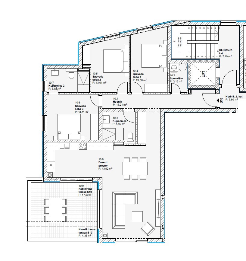Vodice - Appartamento di lusso S10 con tre camere da letto, ascensore, vista mare, secondo piano