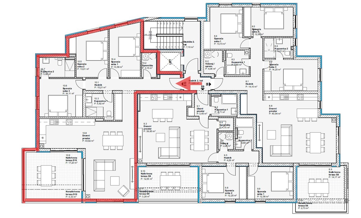 Vodice - Appartamento di lusso S10 con tre camere da letto, ascensore, vista mare, secondo piano