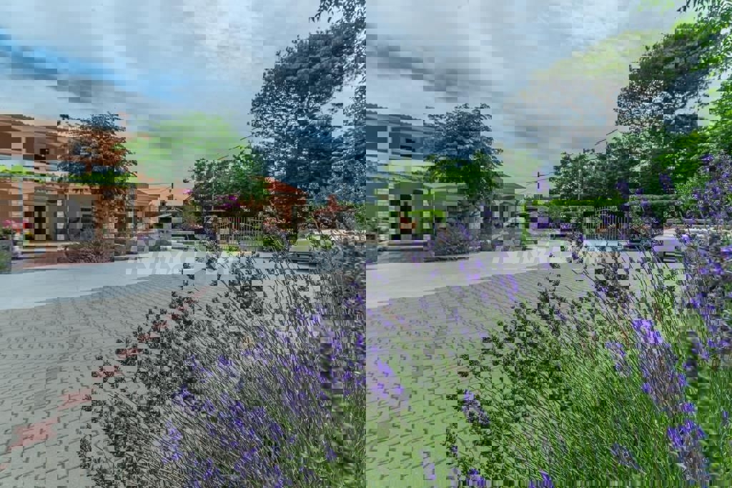 Edificio residenziale e commerciale con ampio giardino e piscina