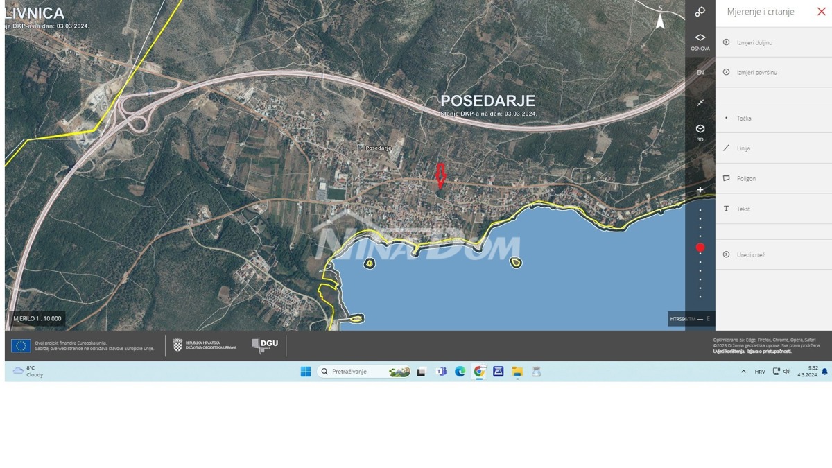 Terreno edificabile a Posedarje, a 600 metri dal mare con vista panoramica