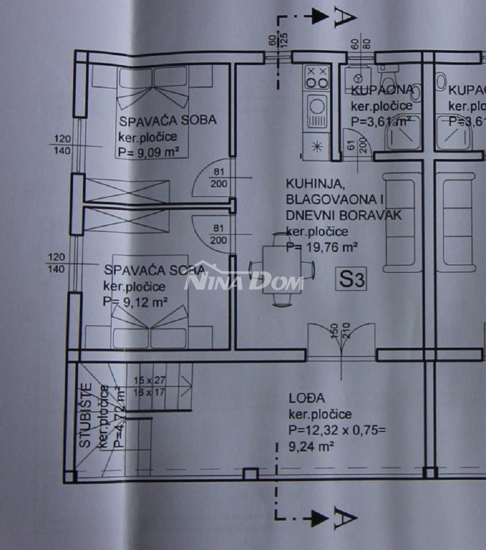 Appartamento con due camere da letto sul lato sud di Vir, primo piano