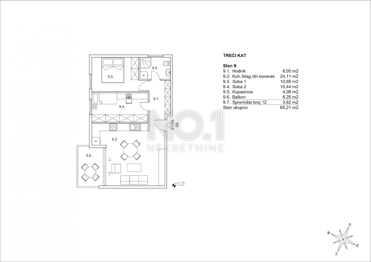 Appartamento Zamet, Rijeka, 65,09m2