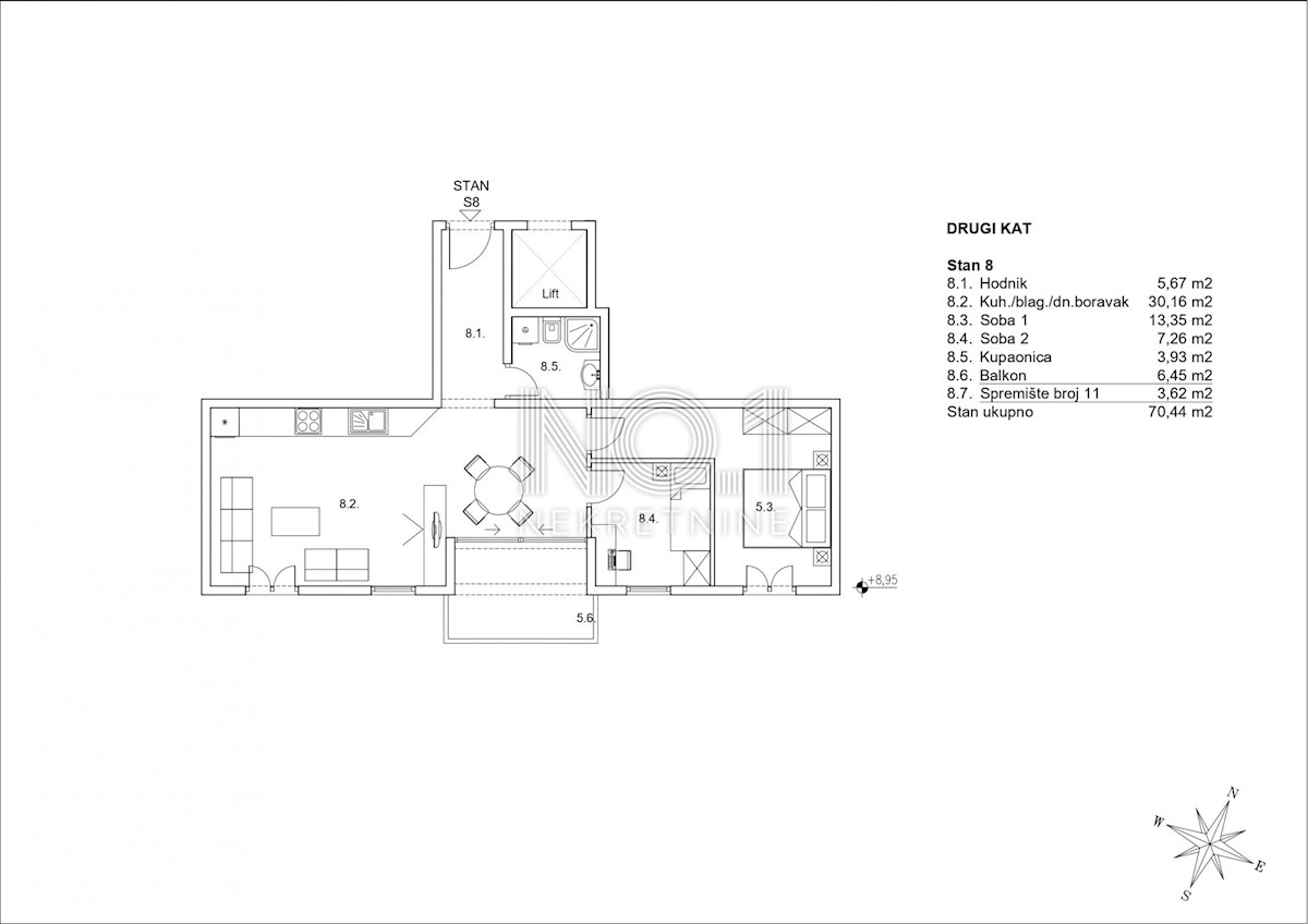 Appartamento Zamet, Rijeka, 65,09m2