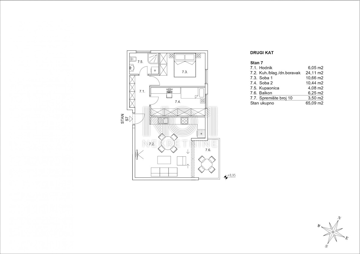 Appartamento Zamet, Rijeka, 65,09m2