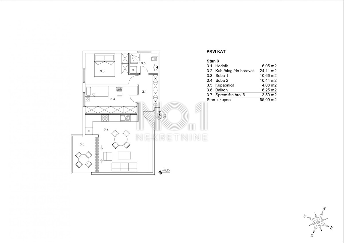 Appartamento Zamet, Rijeka, 65,09m2