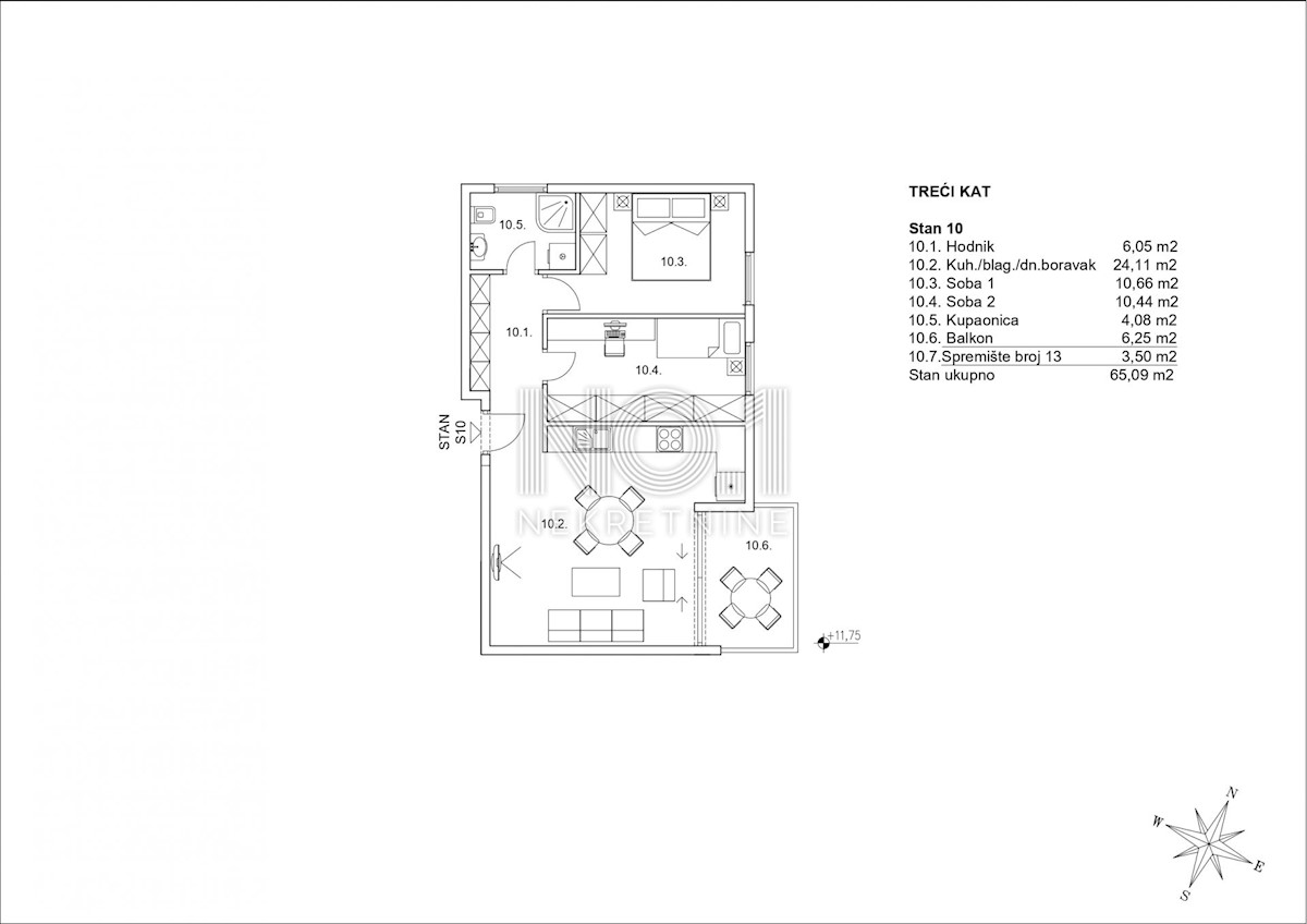 Appartamento Zamet, Rijeka, 65,09m2