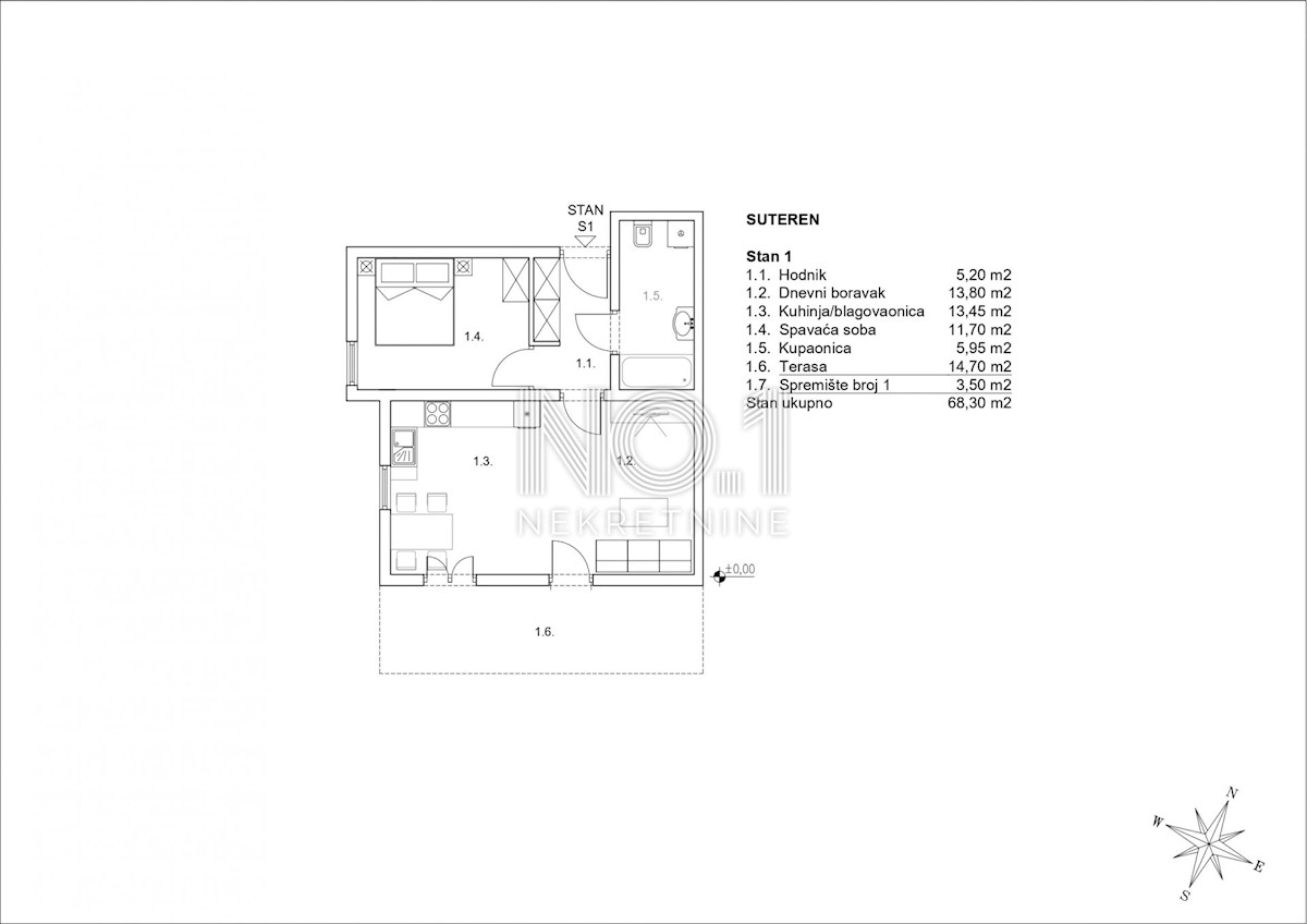 Appartamento Zamet, Rijeka, 65,09m2