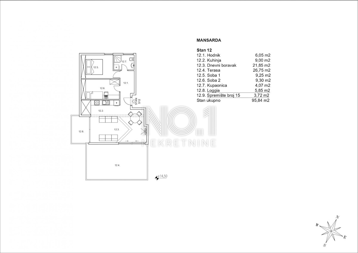 Appartamento Zamet, Rijeka, 65,09m2