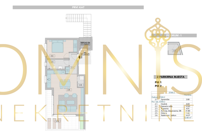 Appartamento in villa con vista, 72,88 m2, vendita!