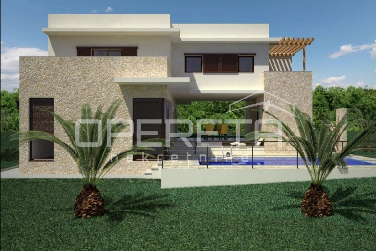 Terreno con permesso di costruzione per villa con piscina, 700 m2, LUN, isola di Pag