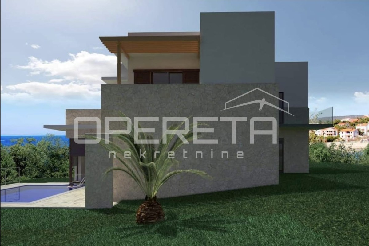 Terreno con permesso di costruzione per villa con piscina, 700 m2, LUN, isola di Pag