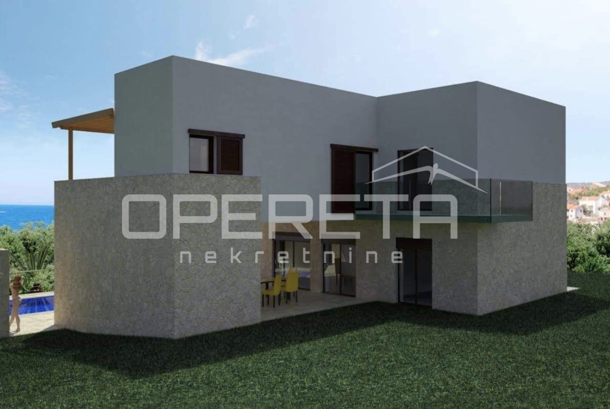 Terreno con permesso di costruzione per villa con piscina, 700 m2, LUN, isola di Pag