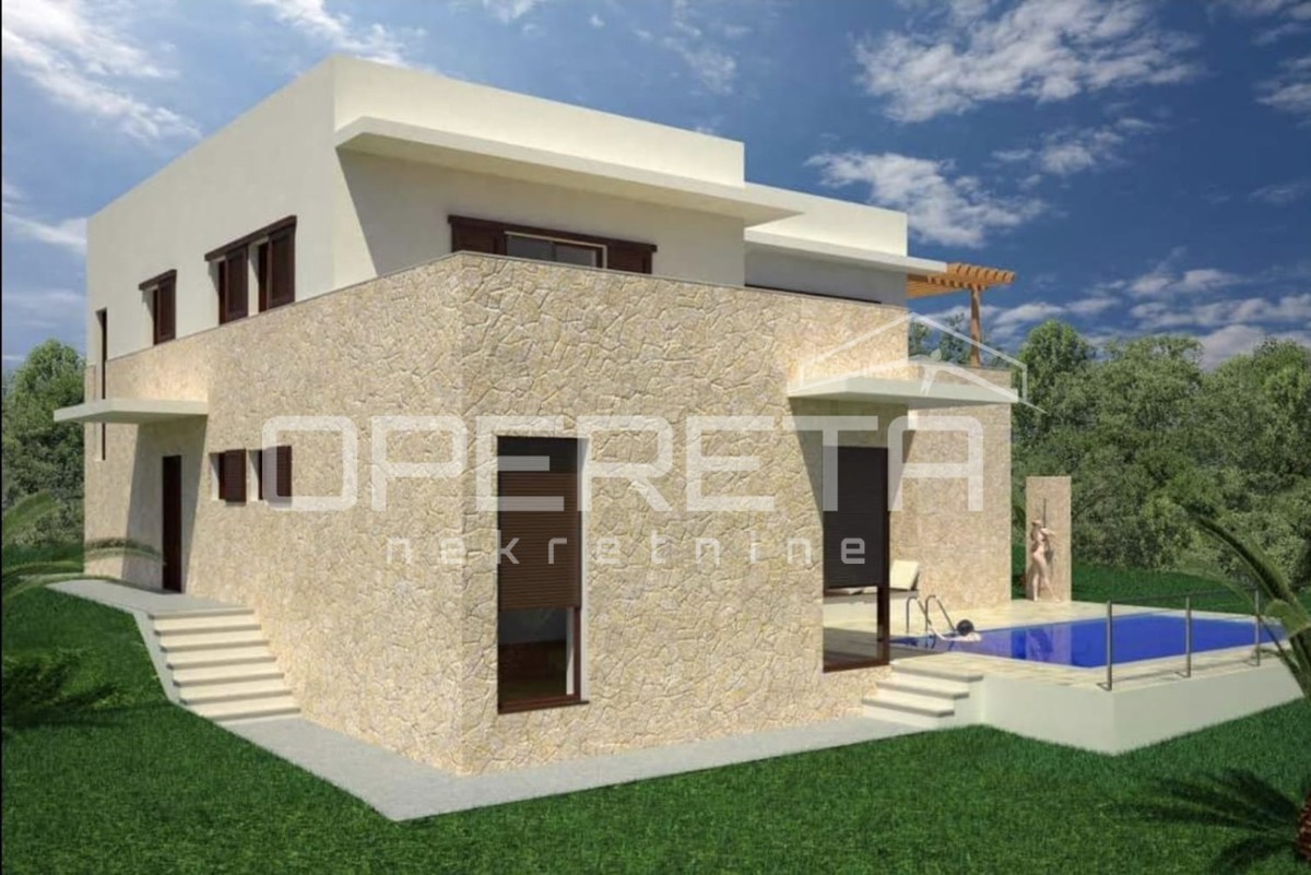 Terreno con permesso di costruzione per villa con piscina, 700 m2, LUN, isola di Pag