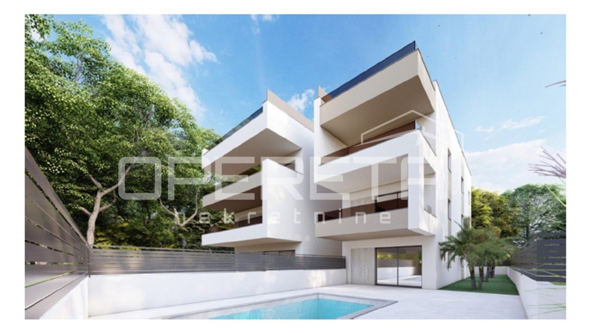 Nuova costruzione 137 m2 – Appartamento trilocale con piscina e vista mare, Piano terra, Sukošan