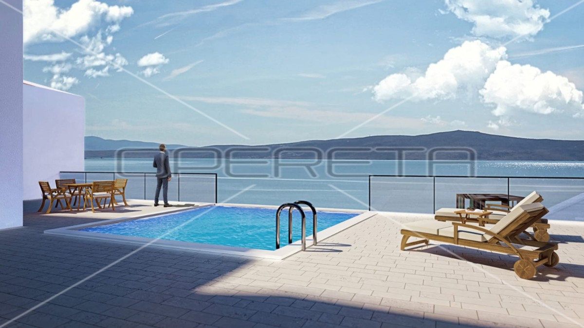 Terreno con progetto di villa di lusso dal design moderno in prima fila sul mare, Starigrad Paklenica, 450m2