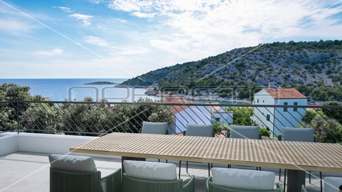 Nuova costruzione a Stivašnica, appartamento con tre terrazze e vista mare, 146 m2