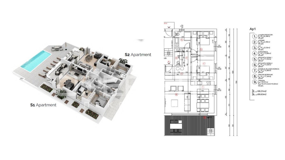 Nuova costruzione di lusso, appartamento bilocale con piscina, 95 m2, Pag, Bošana