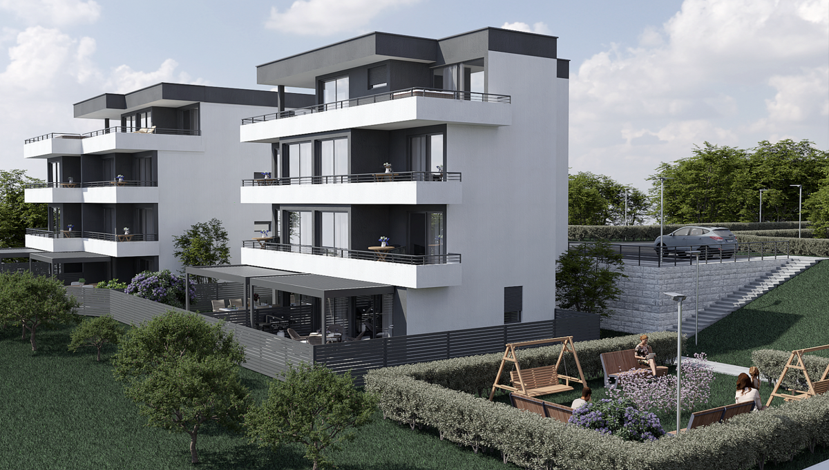 Splendido appartamento al primo piano di una nuova costruzione, con vista mare.