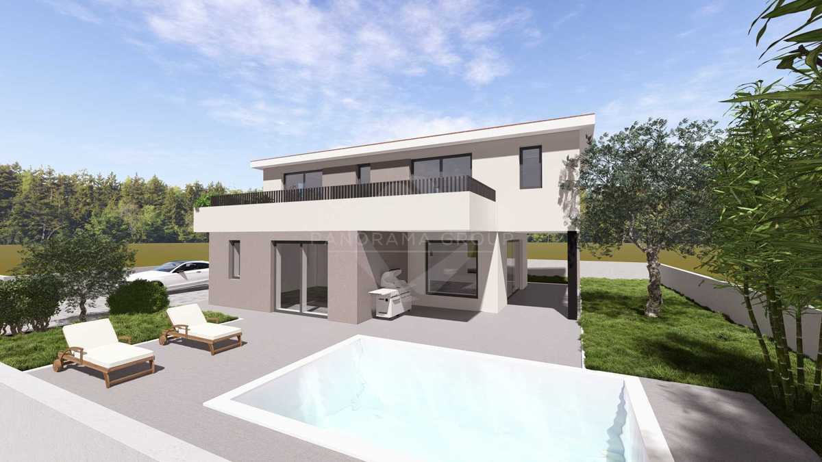 Terreno edificabile con progetto – 573 m², casa familiare 198 m² con piscina e giardino