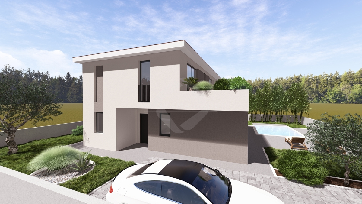Terreno edificabile con progetto – 573 m², casa familiare 198 m² con piscina e giardino