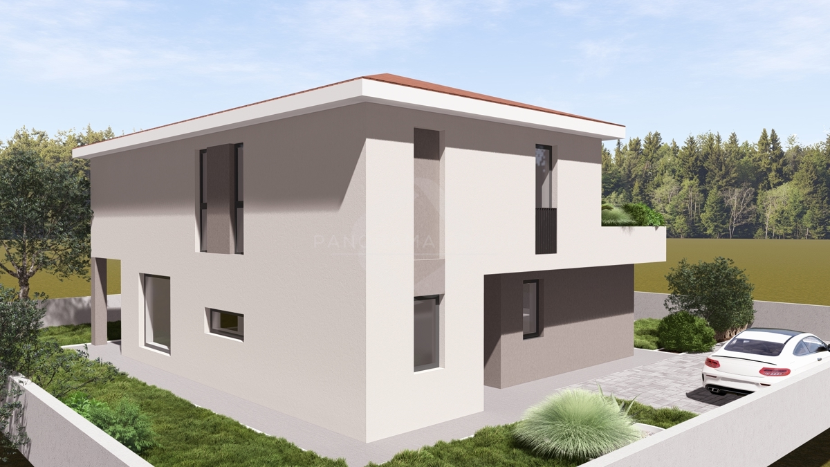 Terreno edificabile con progetto – 573 m², casa familiare 198 m² con piscina e giardino