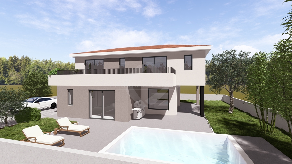 Terreno edificabile con progetto – 573 m², casa familiare 198 m² con piscina e giardino