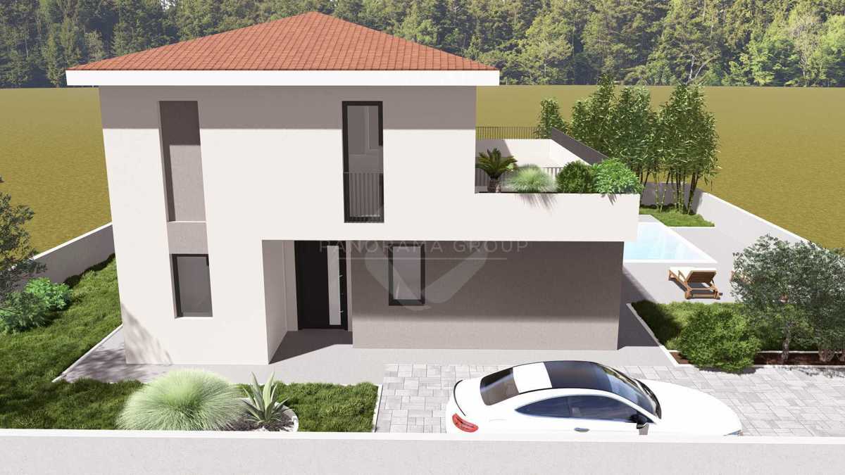 Terreno edificabile con progetto – 573 m², casa familiare 198 m² con piscina e giardino