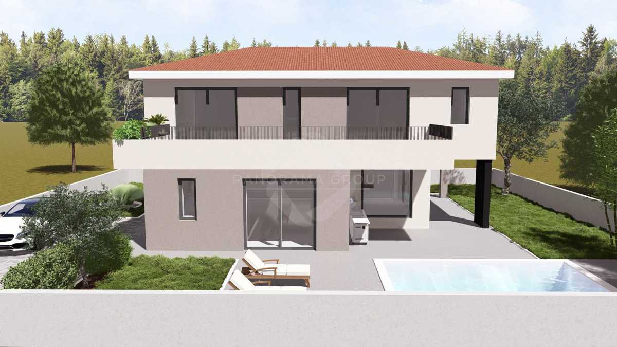 Terreno edificabile con progetto – 573 m², casa familiare 198 m² con piscina e giardino