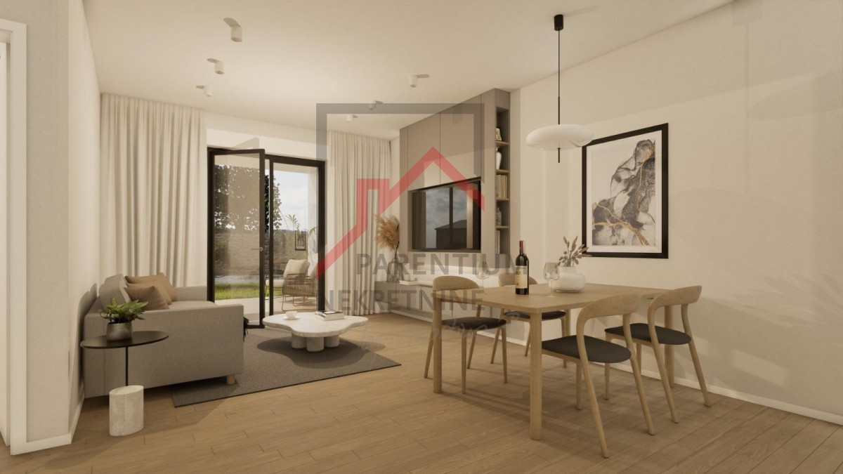 Istria, zona Parenzo – Appartamento con giardino, edificio nuovo, a 1 km dal mare