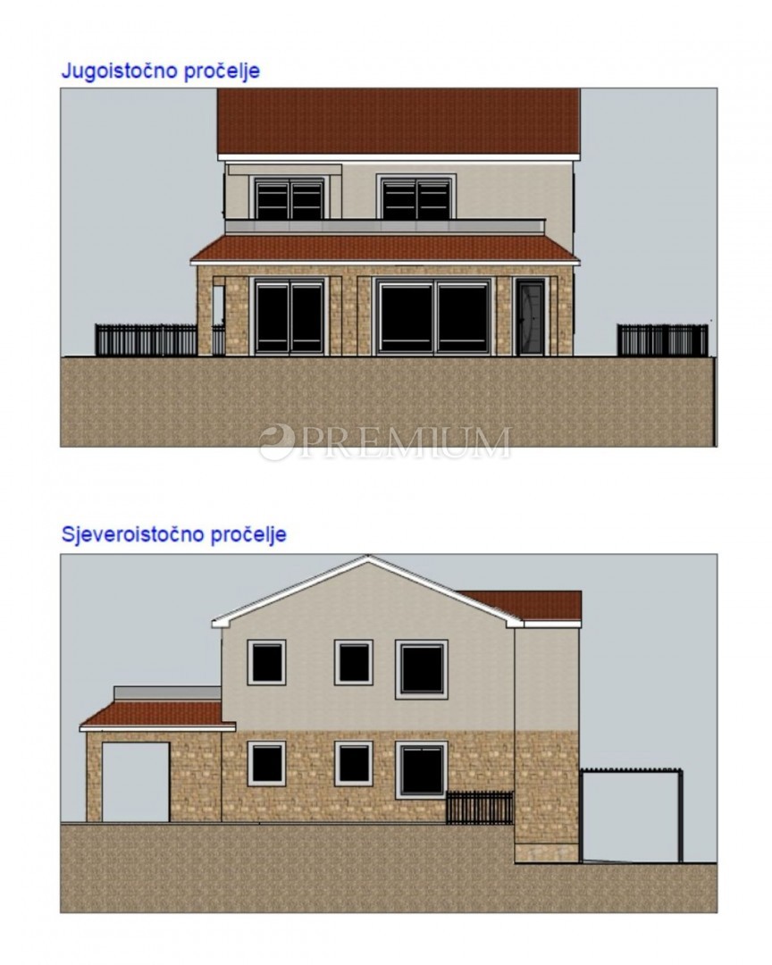 Krk, dintorni, terreno con progetto per villa con piscina!