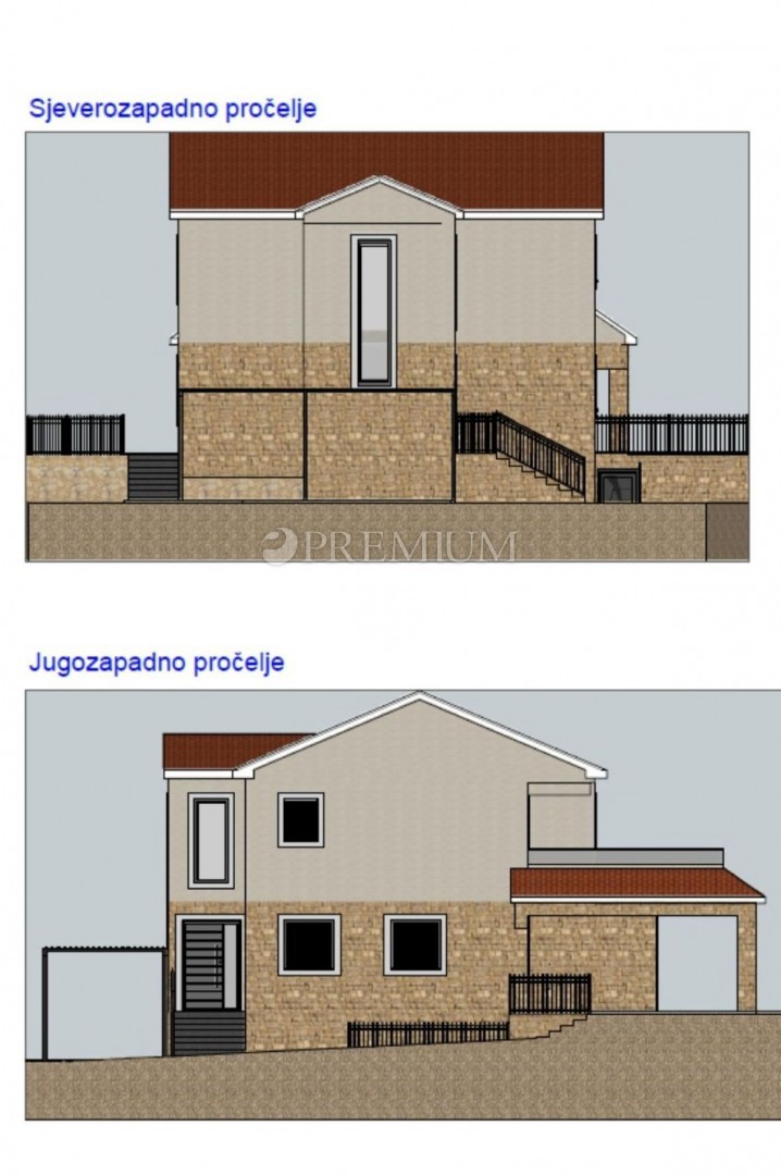 Krk, dintorni, terreno con progetto per villa con piscina!