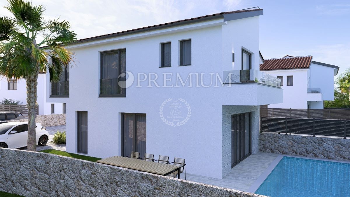 Malinska, nuova casa, 100 m², con vista mare e piscina