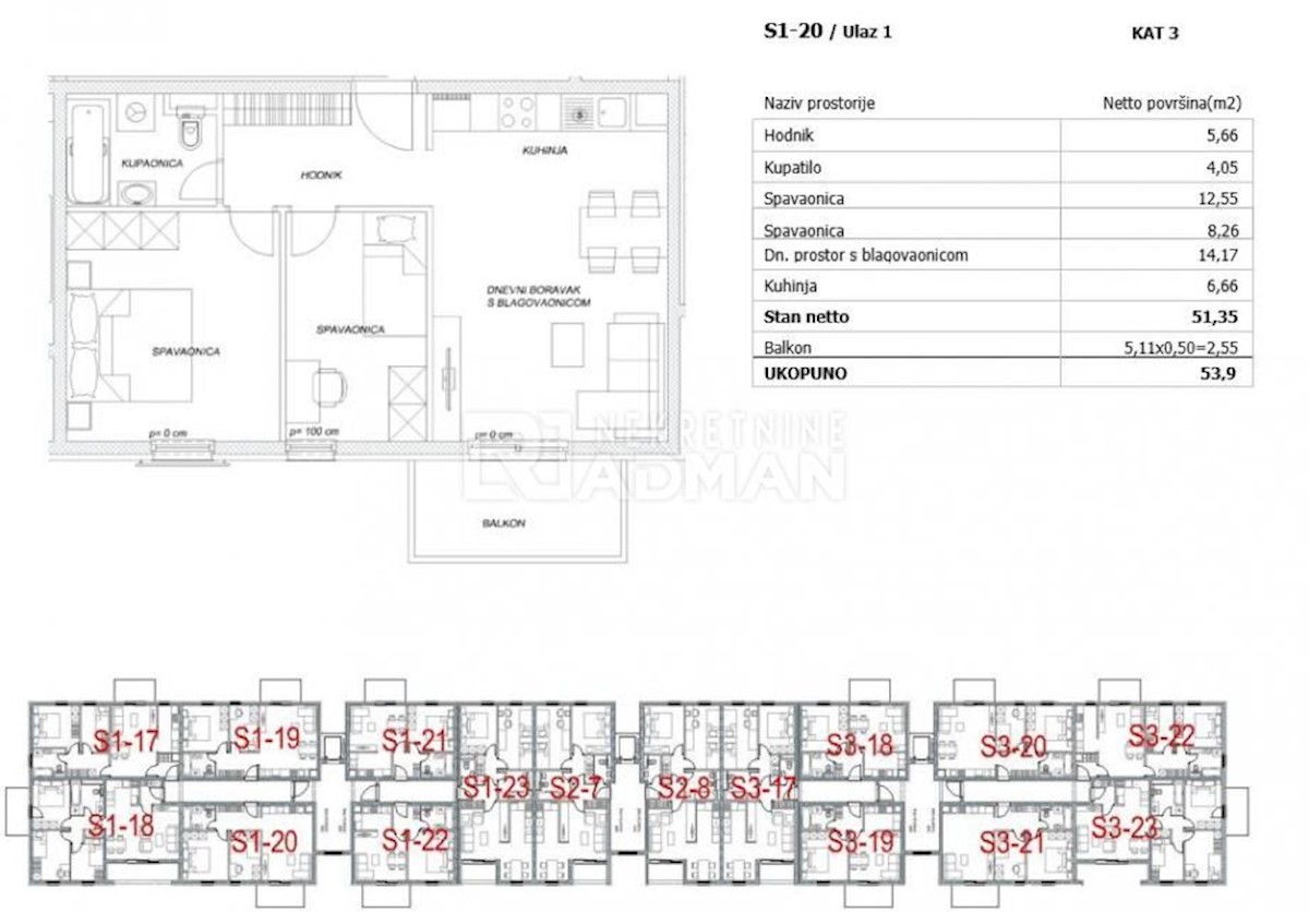 Appartamento Glavice, Sinj, 53,90m2