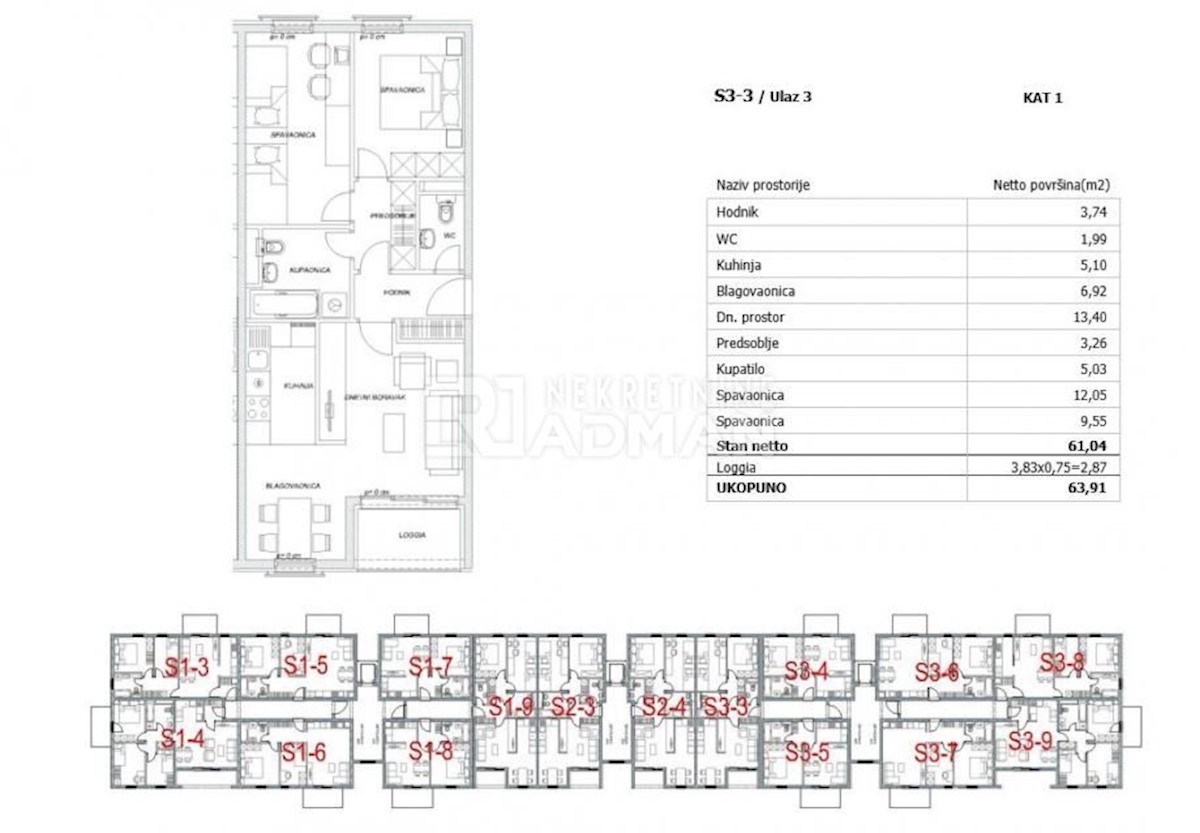 Appartamento Glavice, Sinj, 53,90m2