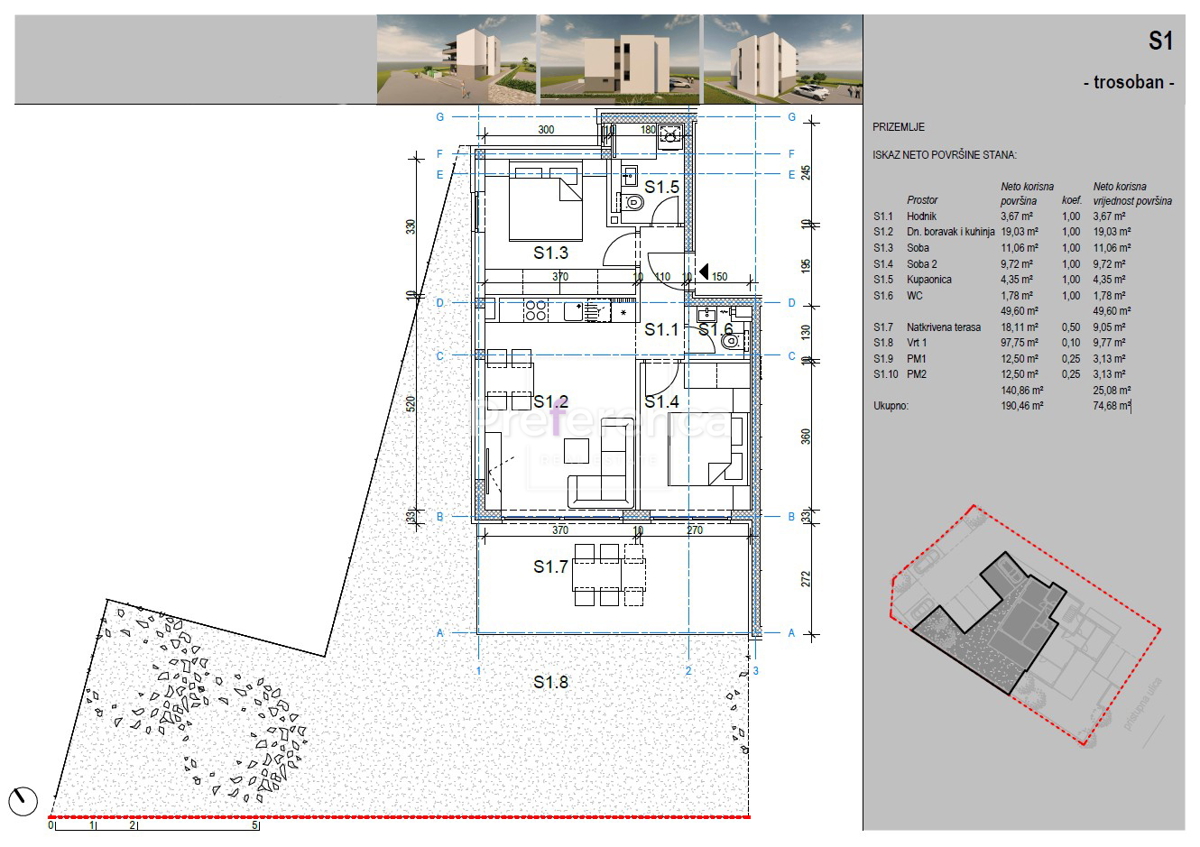 Novalja - appartamento trilocale al piano terra