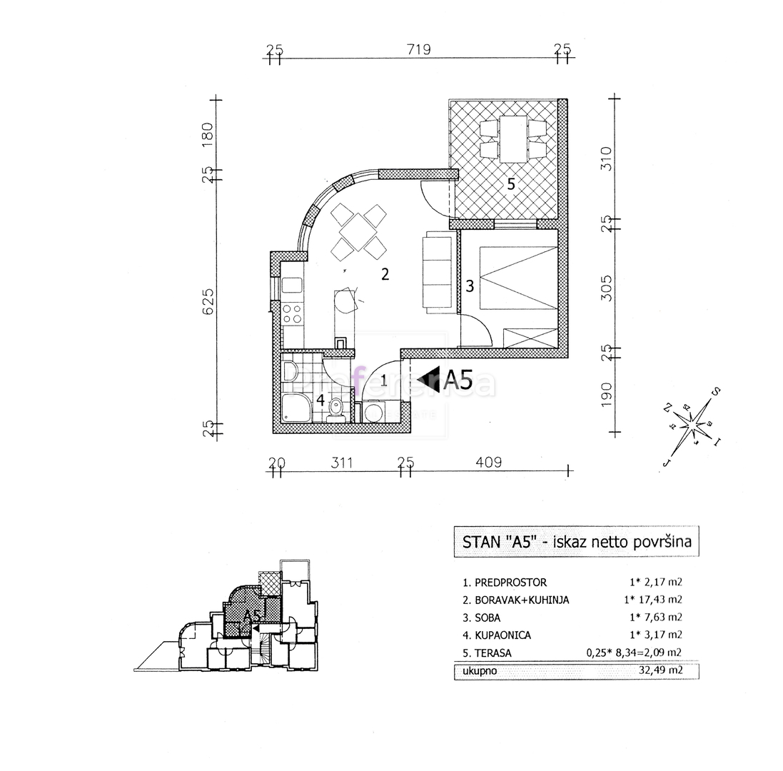 Stara Novalja - monolocale in prima fila sul mare