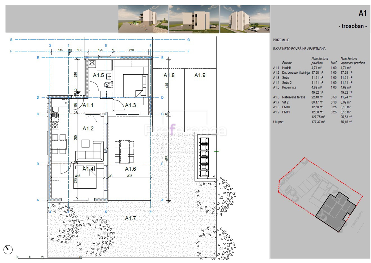 Novalja - appartamento trilocale al piano terra