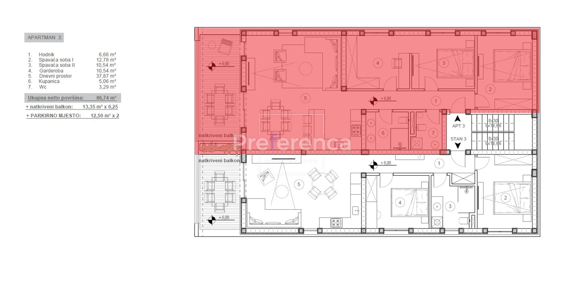 Novalja - appartamento trilocale al secondo piano